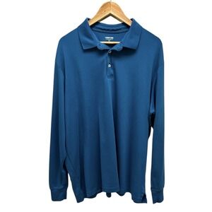 Lands' End XXL Traditional Fit Long Sleeve Polo Green‎ Blue Cotton
